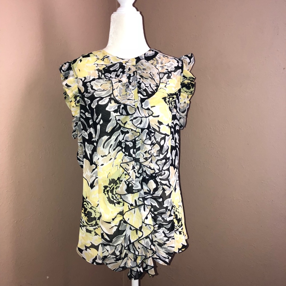 HUDSON STUDIO Floral Ruffle Front Button Top Sz L - Picture 1 of 8
